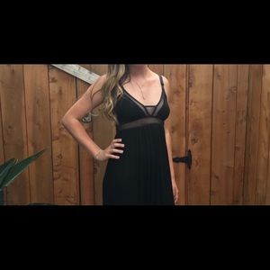 Long knit dress  peek a boo mesh waist band. Adjustable straps